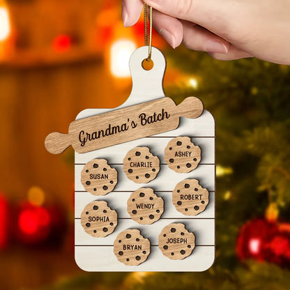 Family Grandma's Batch Personalized 2-Layered Wooden Ornament, Christmas Gift For Grandmas, Grandkids