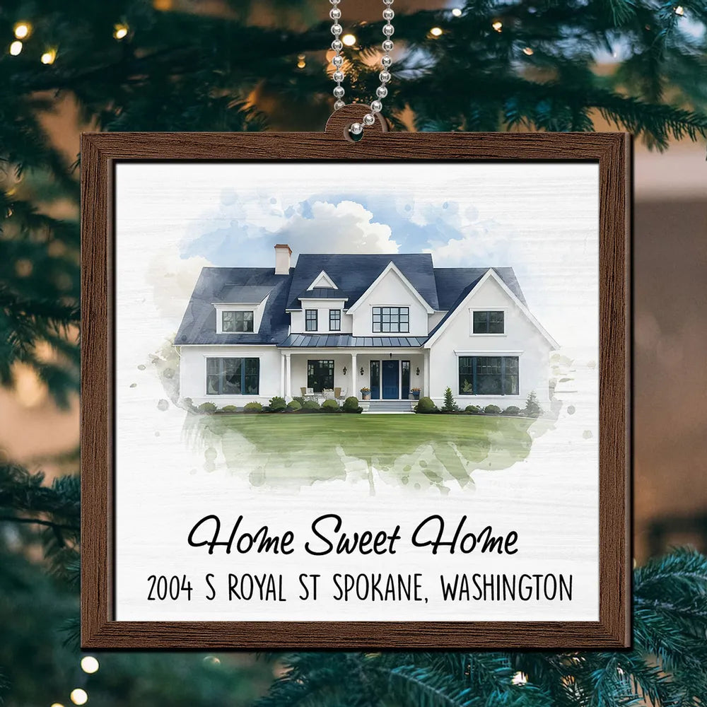 Watercolor House Portrait Home Sweet Home New Home Personalized 2-Layer Wooden Ornament