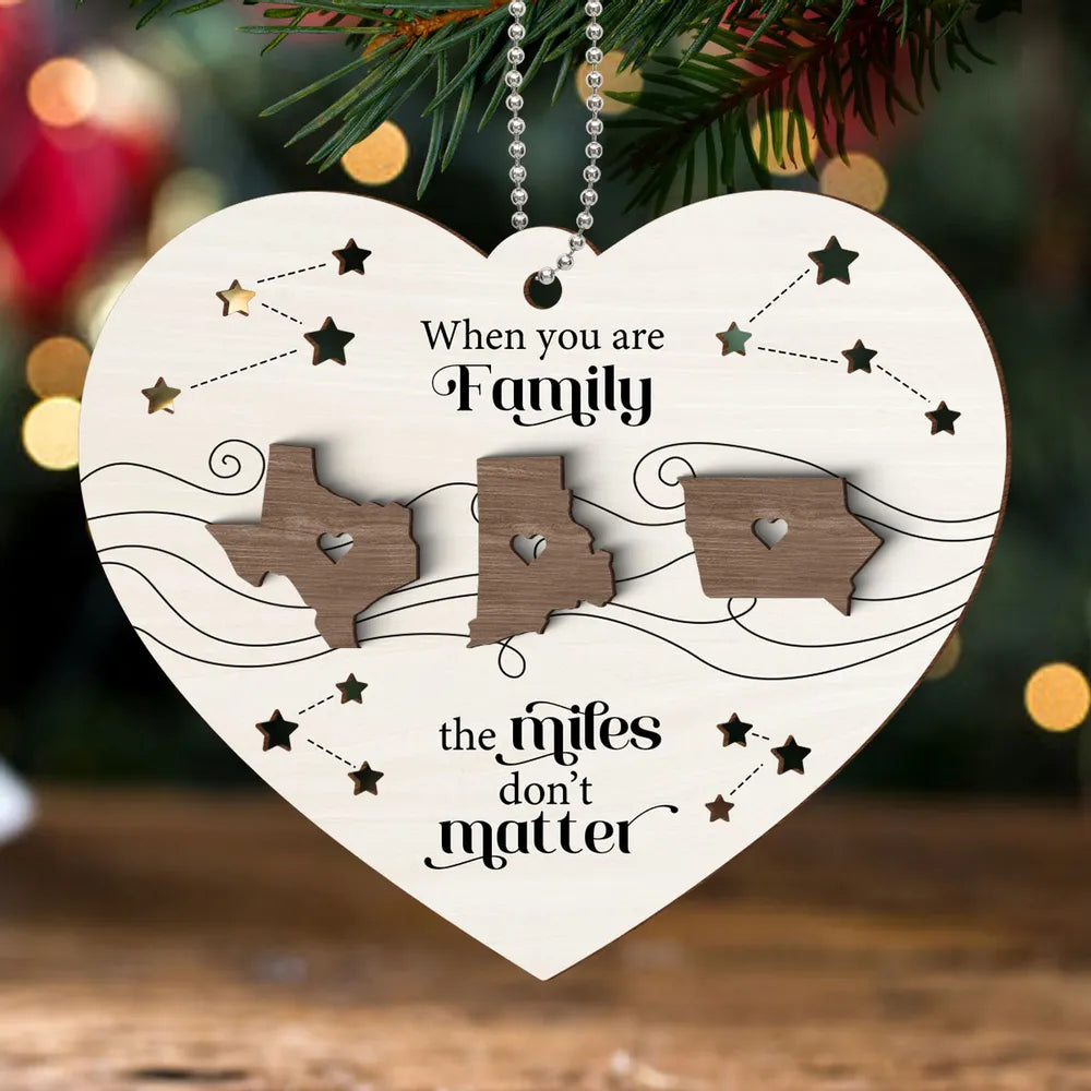 Long Distance Family Friends Siblings Sisters Besties Personalized 2-Layered Heart Shaped Wooden Ornament, Togetherness Christmas Gift