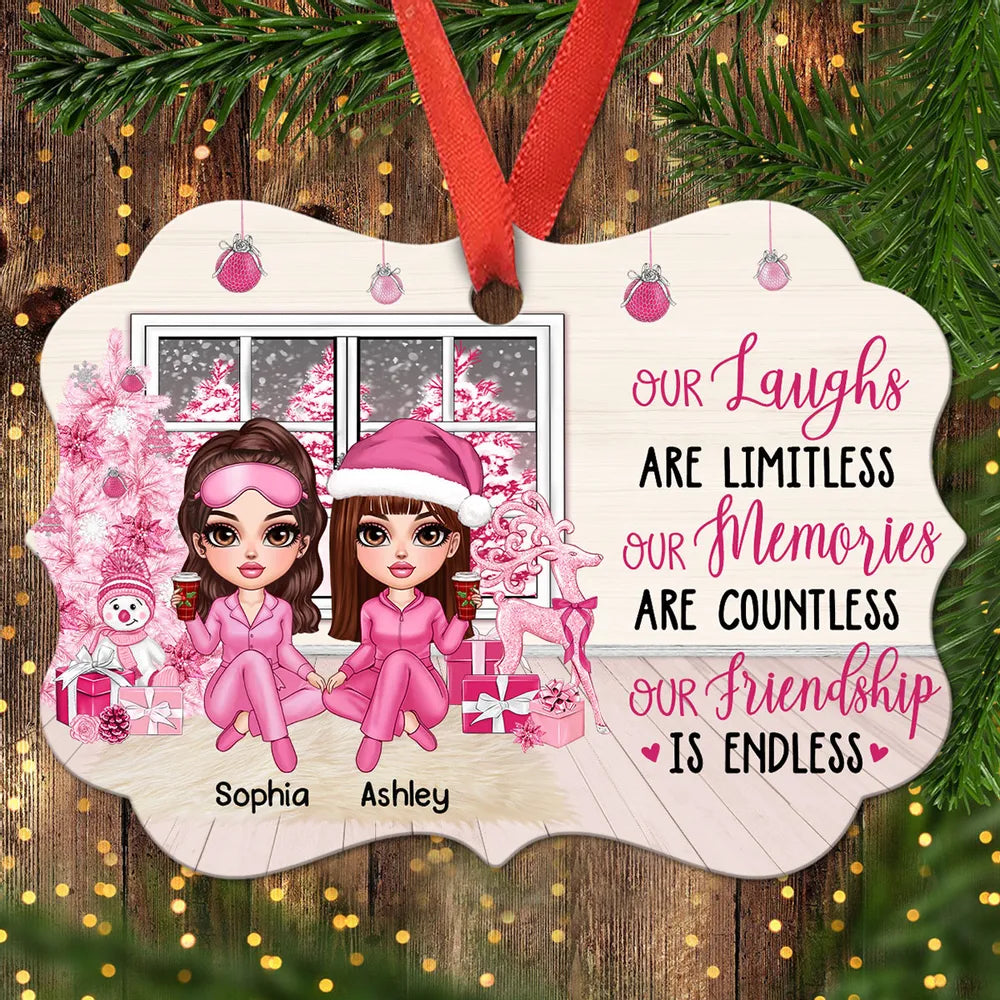 Pink Window Christmas Tree Besties Sisters Personalized Christmas Ornament