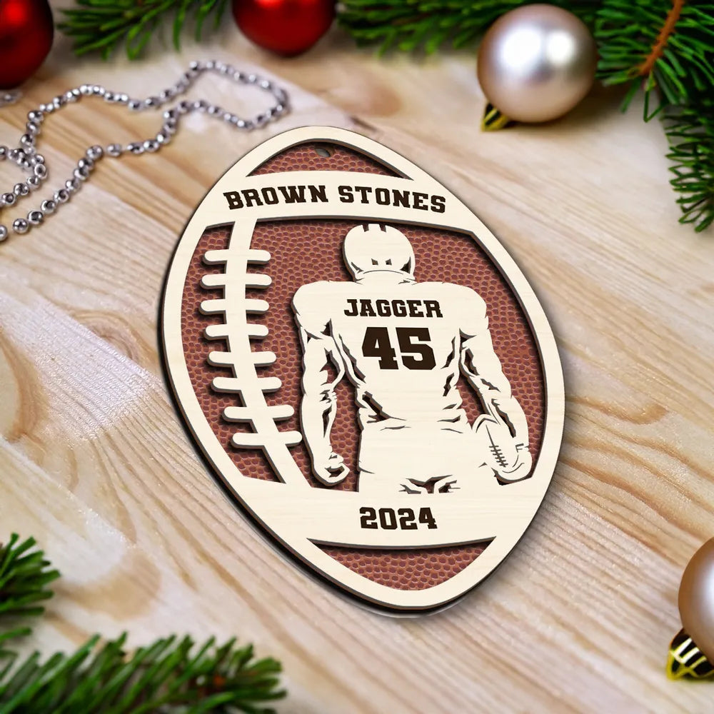 3D Inflated Effect Football Player With Name Personalized Wooden Ornament