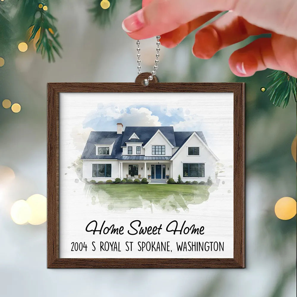 Watercolor House Portrait Home Sweet Home New Home Personalized 2-Layer Wooden Ornament