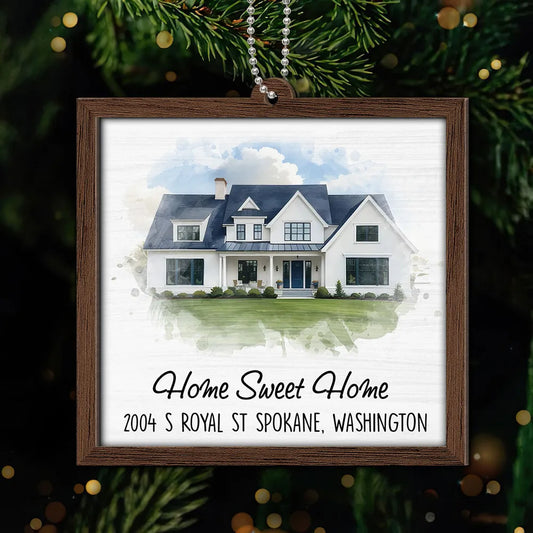 Watercolor House Portrait Home Sweet Home New Home Personalized 2-Layer Wooden Ornament