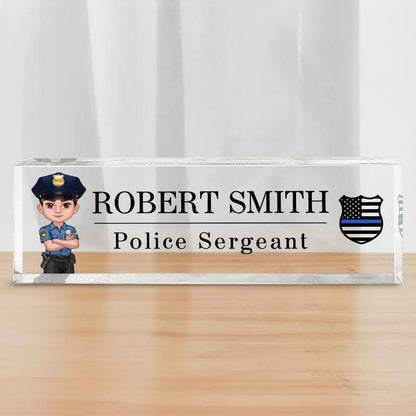 Police Thin Blue Line Personalized Acrylic Desk Name Plate, Office Decor, Appreciation Gift, Christmas Gift For Police Officers, Sheriff, Deputy Sheriff