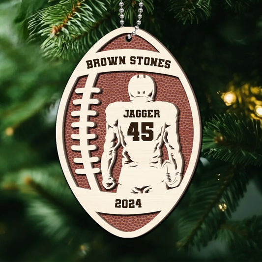 3D Inflated Effect Football Player With Name Personalized Wooden Ornament