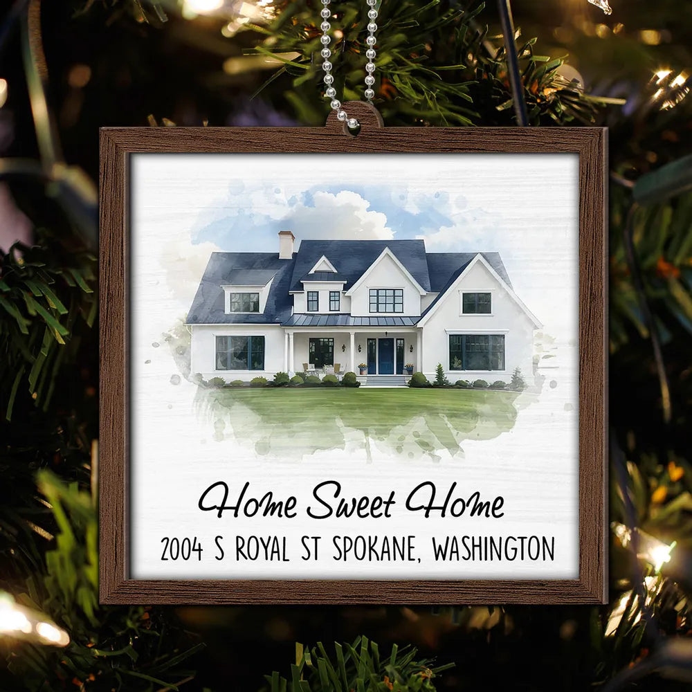 Watercolor House Portrait Home Sweet Home New Home Personalized 2-Layer Wooden Ornament