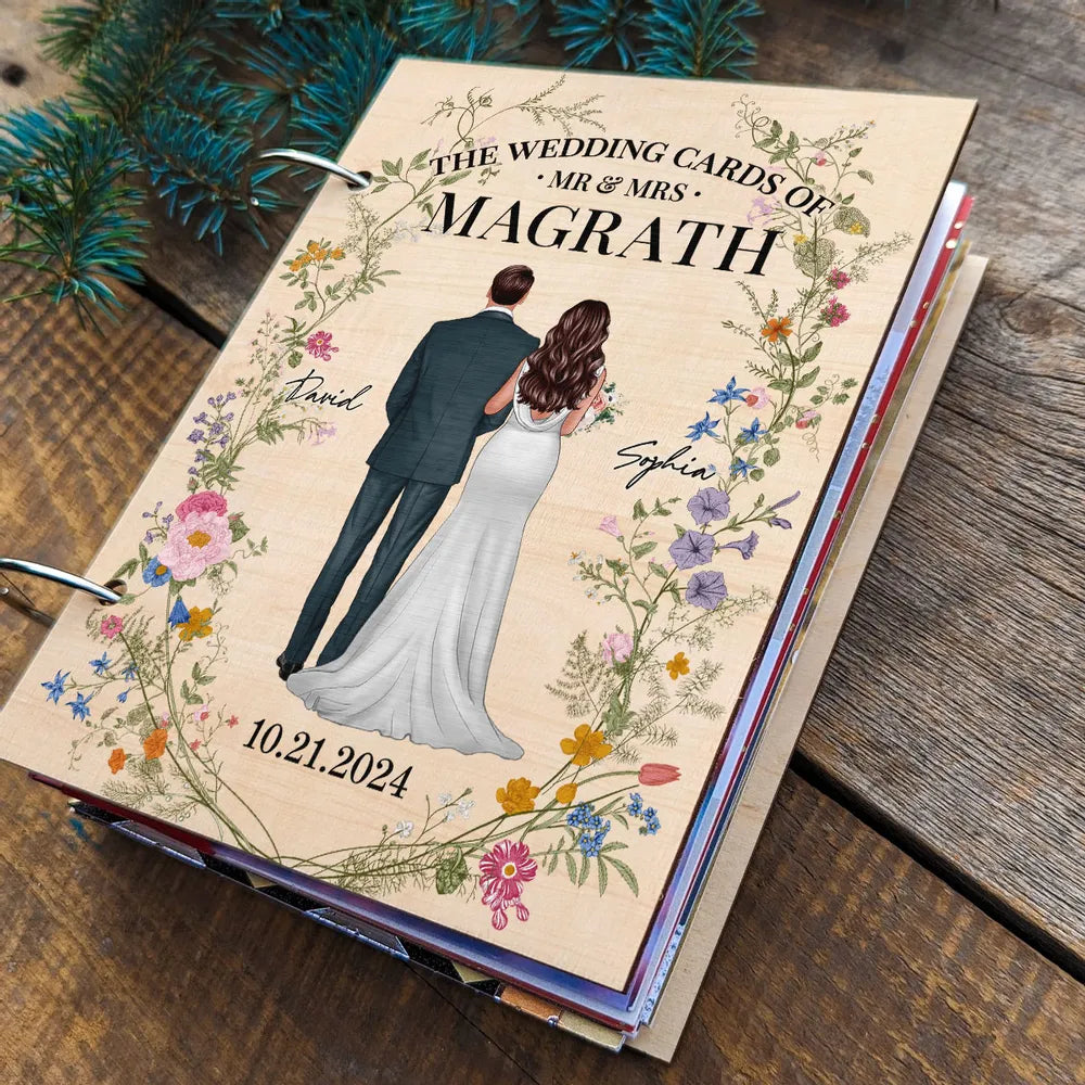 Wildflower Wedding Couple Personalized Card Keeper, Wedding Shower Card Holder