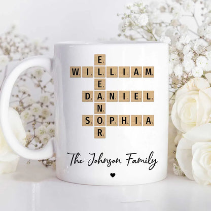 Family Crossword Puzzle Art Gift For Family Friends Personalized Mug