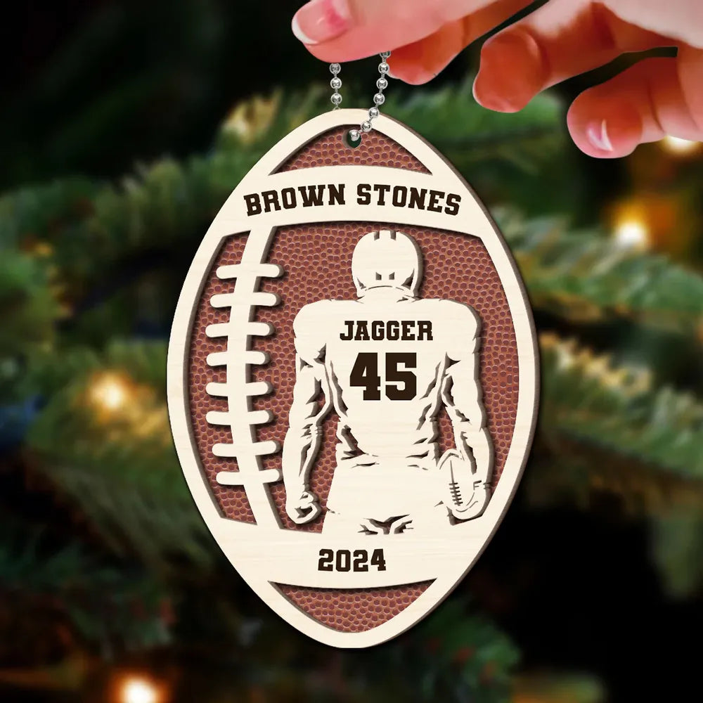 3D Inflated Effect Football Player With Name Personalized Wooden Ornament