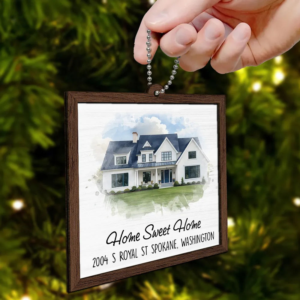 Watercolor House Portrait Home Sweet Home New Home Personalized 2-Layer Wooden Ornament