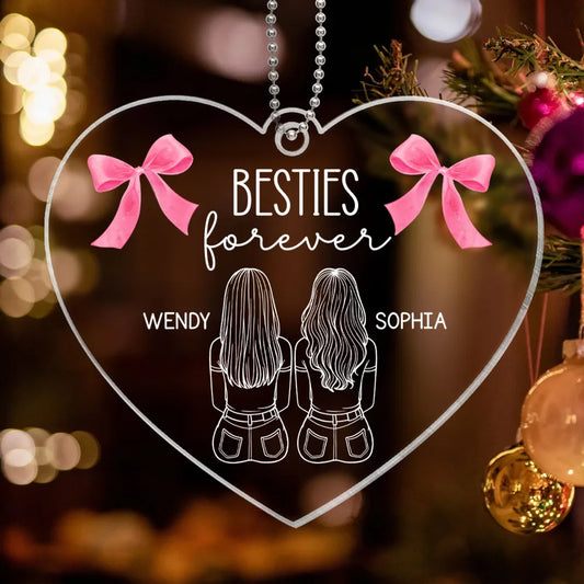 Besties Sisters Sitting Back View Outline Christmas Coquette Personalized Acrylic Ornament