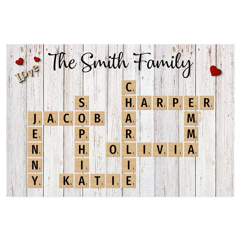 Family Love Crossword Puzzle Art Personalized Poster, Christmas Decor, Created In A Moment, Treasured Forever