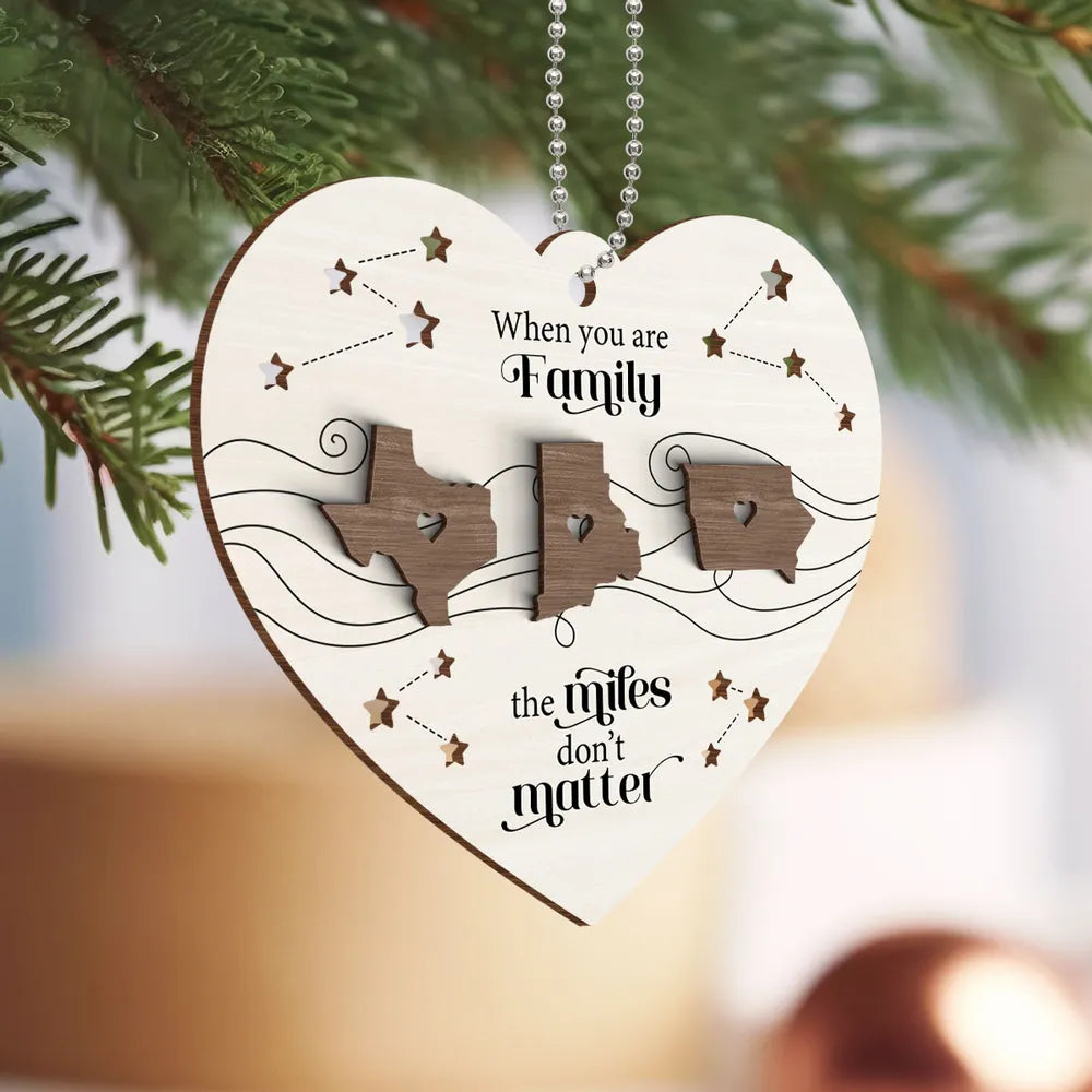 Long Distance Family Friends Siblings Sisters Besties Personalized 2-Layered Heart Shaped Wooden Ornament, Togetherness Christmas Gift