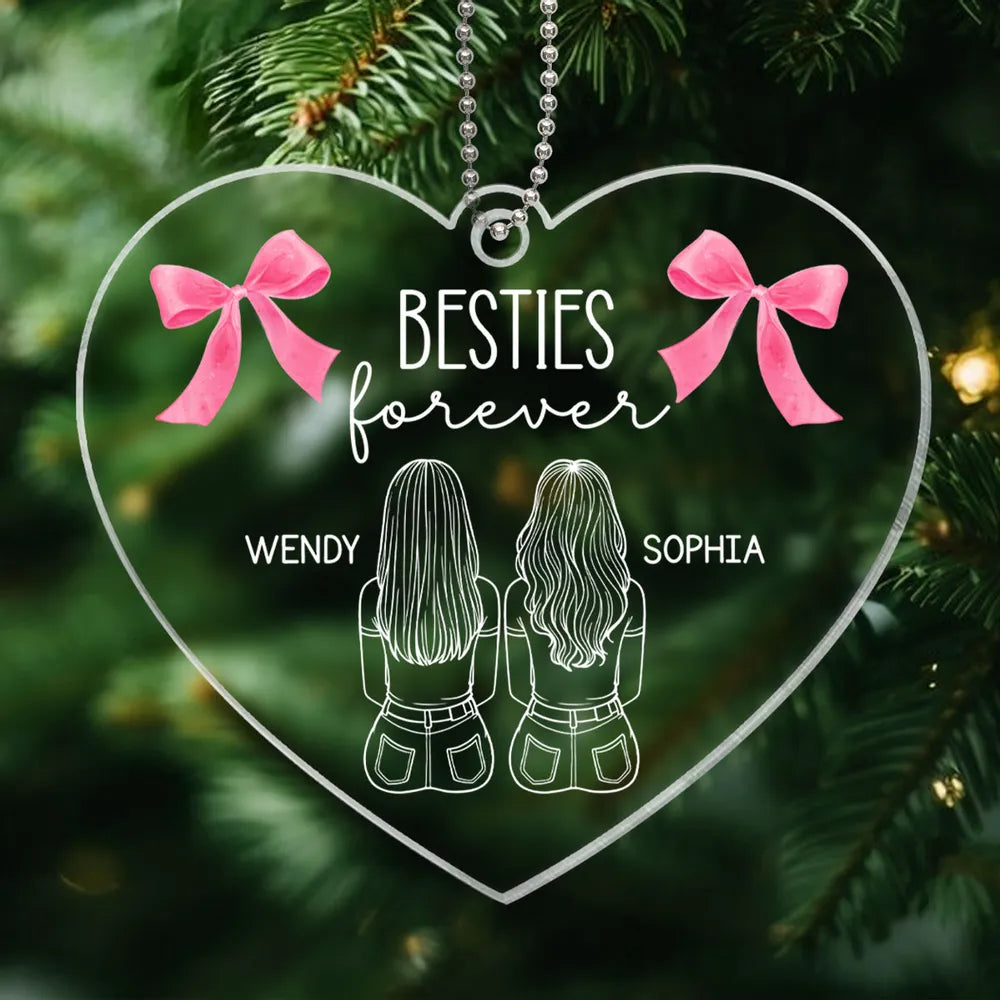 Besties Sisters Sitting Back View Outline Christmas Coquette Personalized Acrylic Ornament