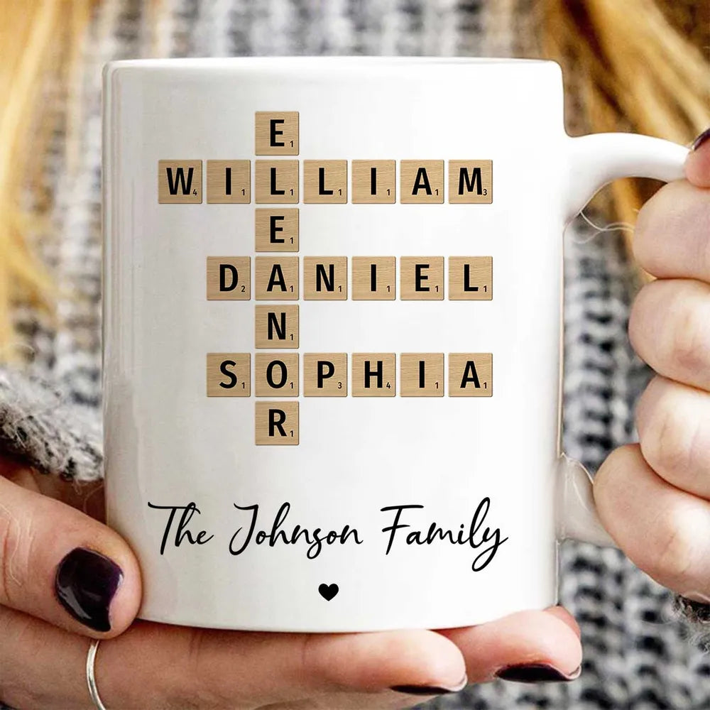 Family Crossword Puzzle Art Gift For Family Friends Personalized Mug