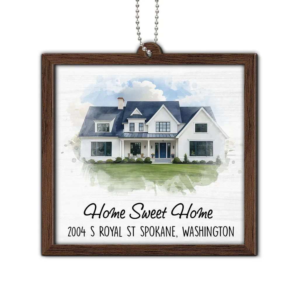 Watercolor House Portrait Home Sweet Home New Home Personalized 2-Layer Wooden Ornament