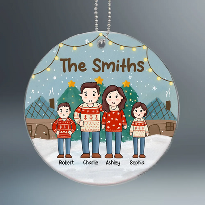 Comic Family Christmas Together Personalized Acrylic Ornament