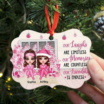 Pink Window Christmas Tree Besties Sisters Personalized Christmas Ornament