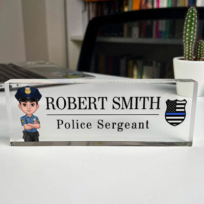 Police Thin Blue Line Personalized Acrylic Desk Name Plate, Office Decor, Appreciation Gift, Christmas Gift For Police Officers, Sheriff, Deputy Sheriff