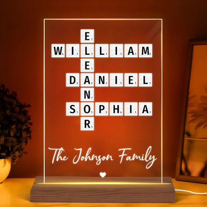 Family Crossword Art Created In A Moment, Treasured Forever Personalized Acrylic Plaque With LED Night Light