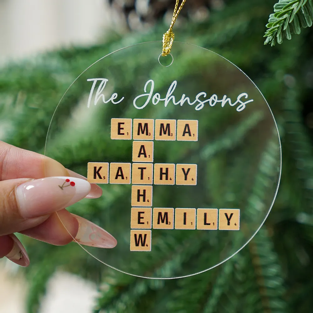 Family Crossword Puzzle Art Personalized Acrylic Ornament - Created In A Moment, Cherished For A Lifetime