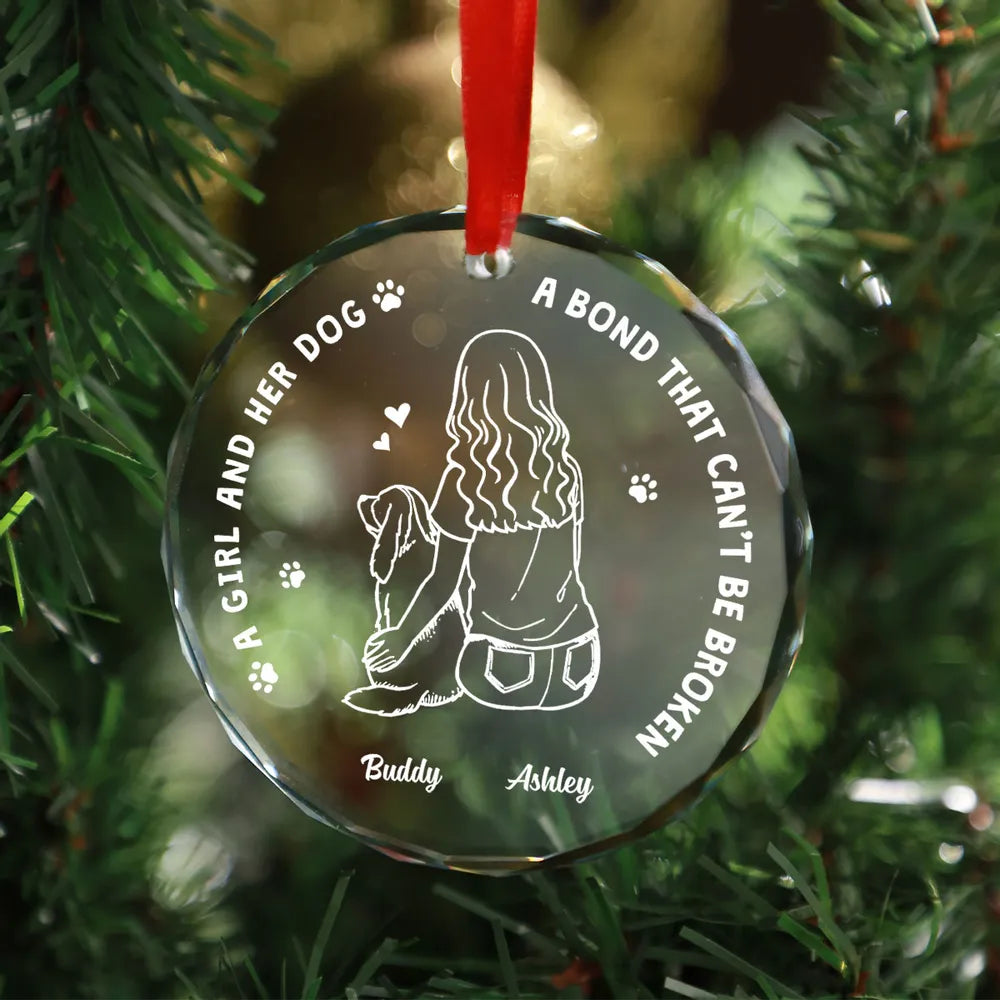 Girl And Her Dogs Outline Personalized Acrylic Ornament, Christmas Gift For Dog Mom