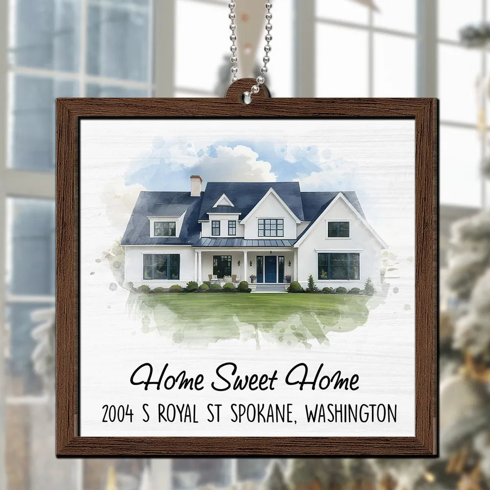 Watercolor House Portrait Home Sweet Home New Home Personalized 2-Layer Wooden Ornament