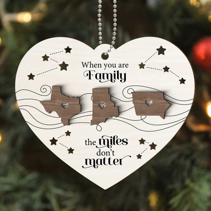 Long Distance Family Friends Siblings Sisters Besties Personalized 2-Layered Heart Shaped Wooden Ornament, Togetherness Christmas Gift