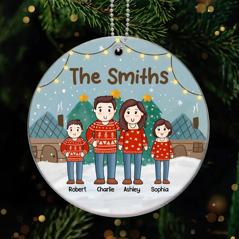 Comic Family Christmas Together Personalized Acrylic Ornament