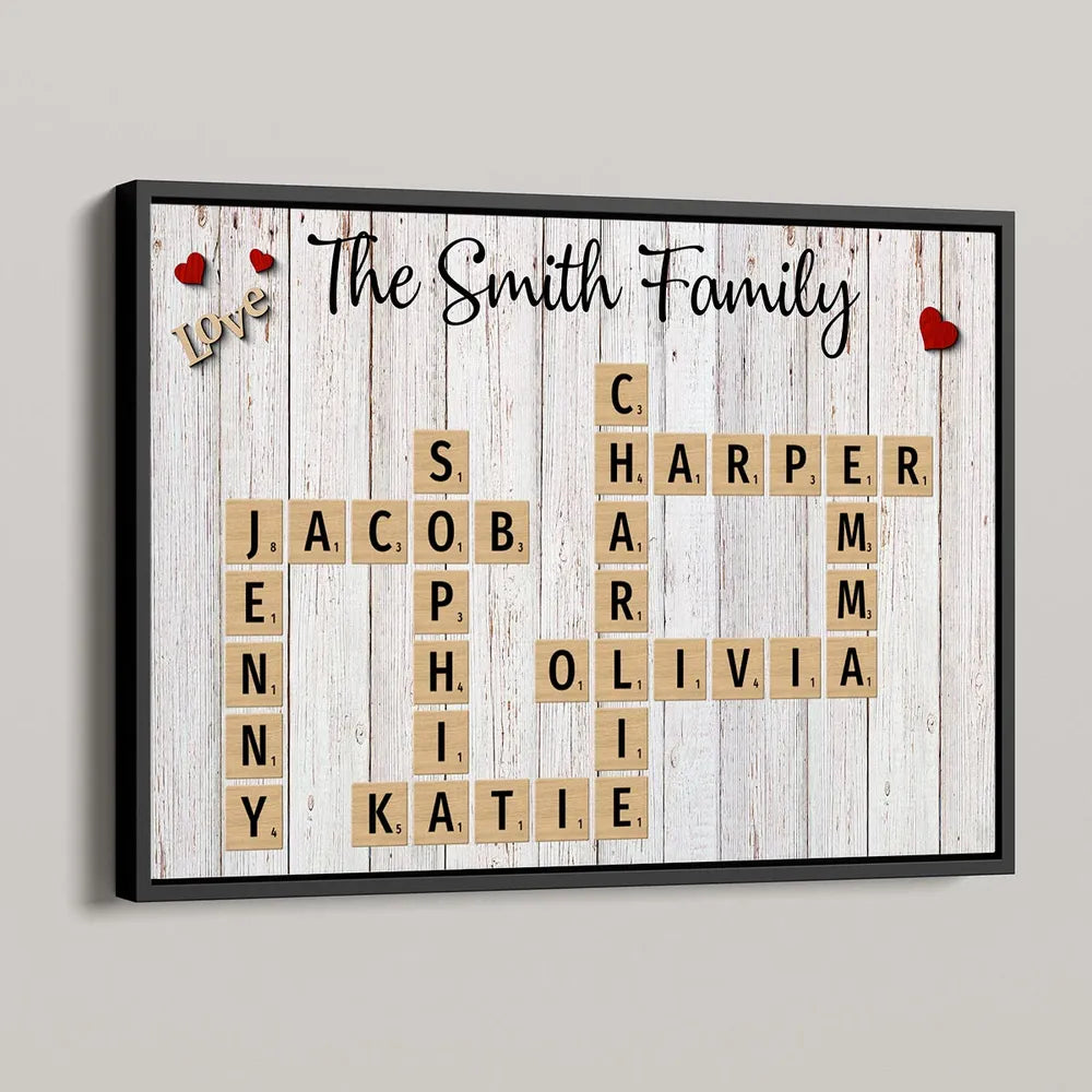 Family Love Crossword Puzzle Art Personalized Poster, Christmas Decor, Created In A Moment, Treasured Forever