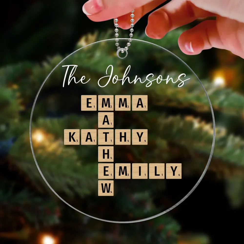 Family Crossword Puzzle Art Personalized Acrylic Ornament - Created In A Moment, Cherished For A Lifetime