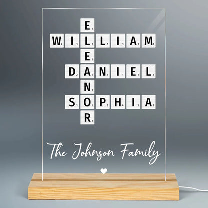 Family Crossword Art Created In A Moment, Treasured Forever Personalized Acrylic Plaque With LED Night Light