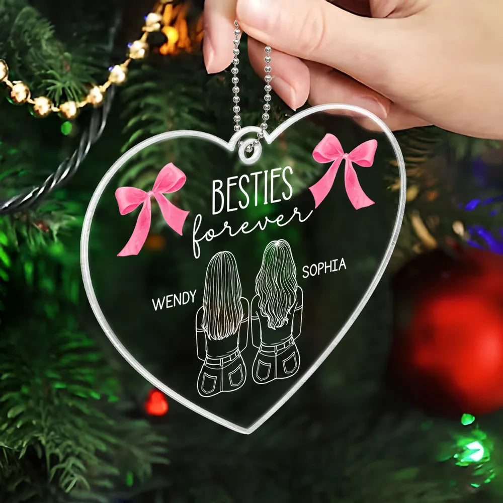 Besties Sisters Sitting Back View Outline Christmas Coquette Personalized Acrylic Ornament