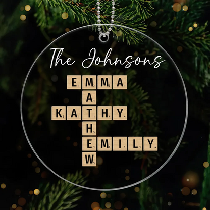 Family Crossword Puzzle Art Personalized Acrylic Ornament - Created In A Moment, Cherished For A Lifetime