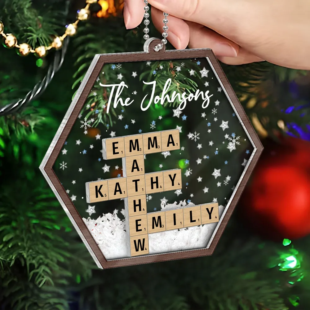 Family Crossword Puzzle Art Keepsake Christmas Personalized Acrylic Ornament