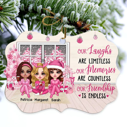 Pink Window Christmas Tree Besties Sisters Personalized Christmas Ornament