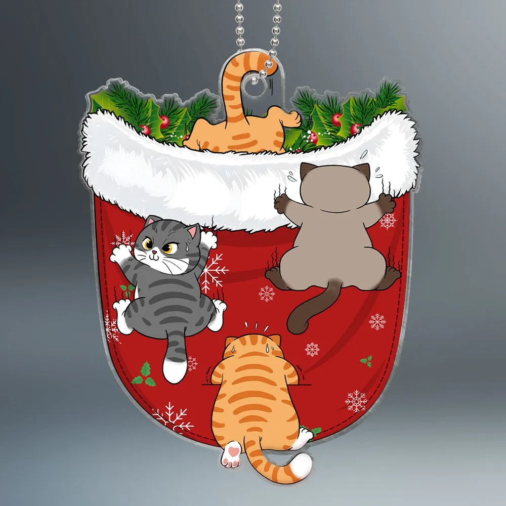 Naughty Cats Climbing Christmas Pocket Personalized Acrylic Ornament