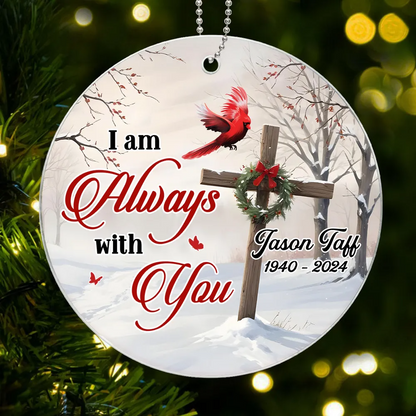 Cardinal Cross Christmas Wreath Personalized Acrylic Ornament, Christian, Jesus