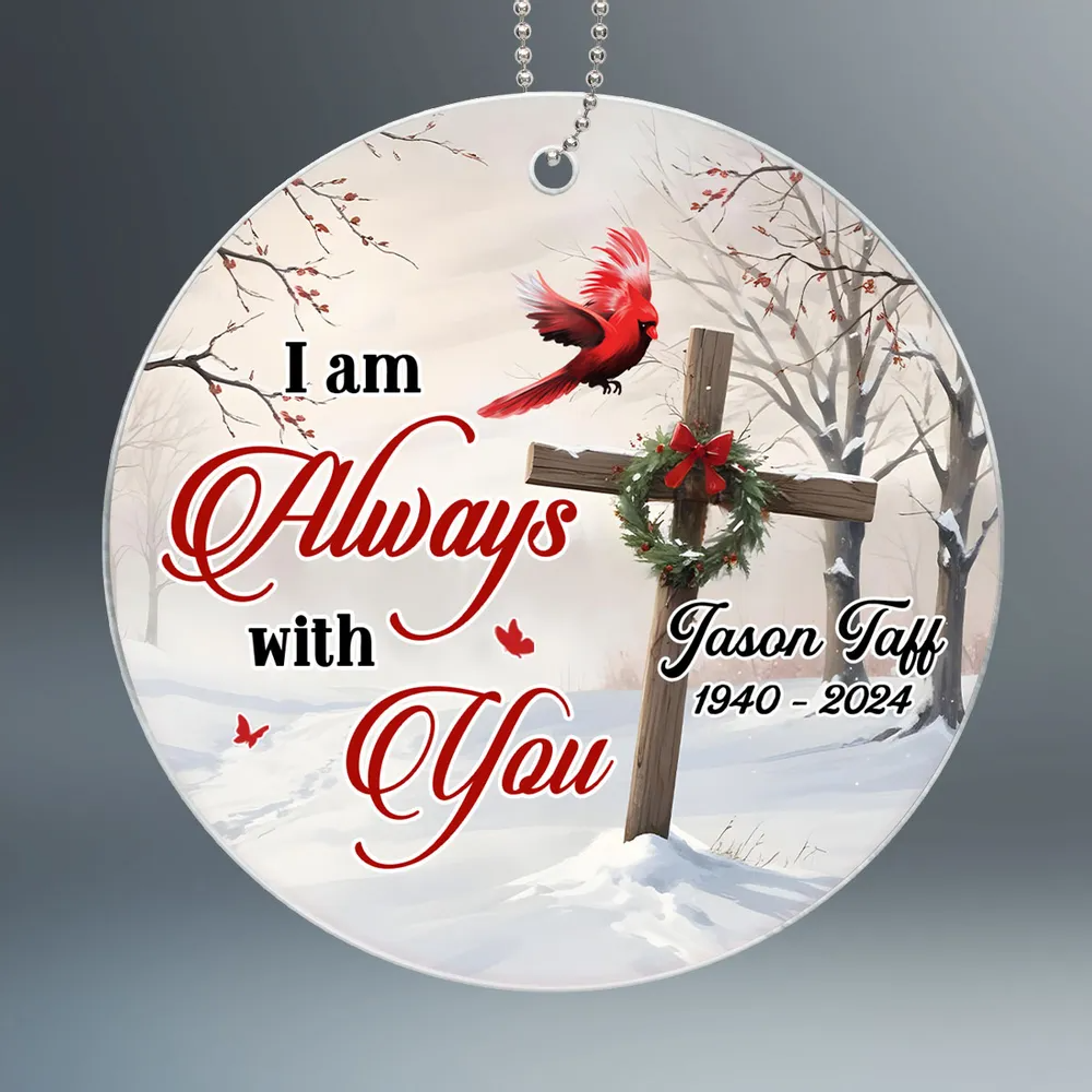 Cardinal Cross Christmas Wreath Personalized Acrylic Ornament, Christian, Jesus