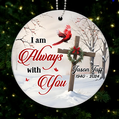 Cardinal Cross Christmas Wreath Personalized Acrylic Ornament, Christian, Jesus