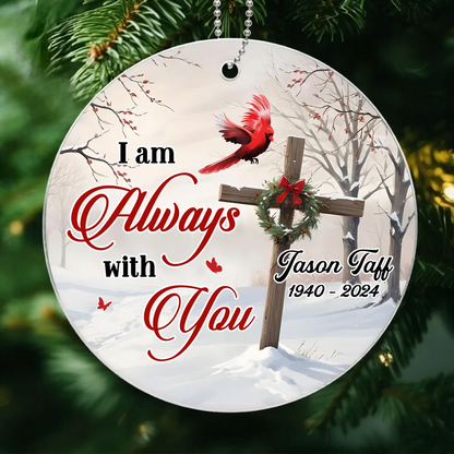 Cardinal Cross Christmas Wreath Personalized Acrylic Ornament, Christian, Jesus