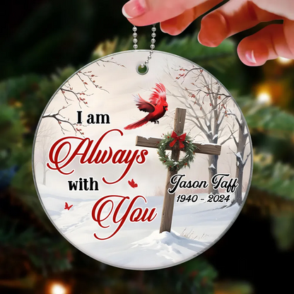 Cardinal Cross Christmas Wreath Personalized Acrylic Ornament, Christian, Jesus