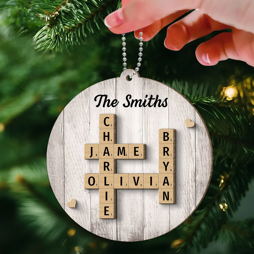 Family Members Names Crossword Puzzle Art Personalized Wooden Ornament