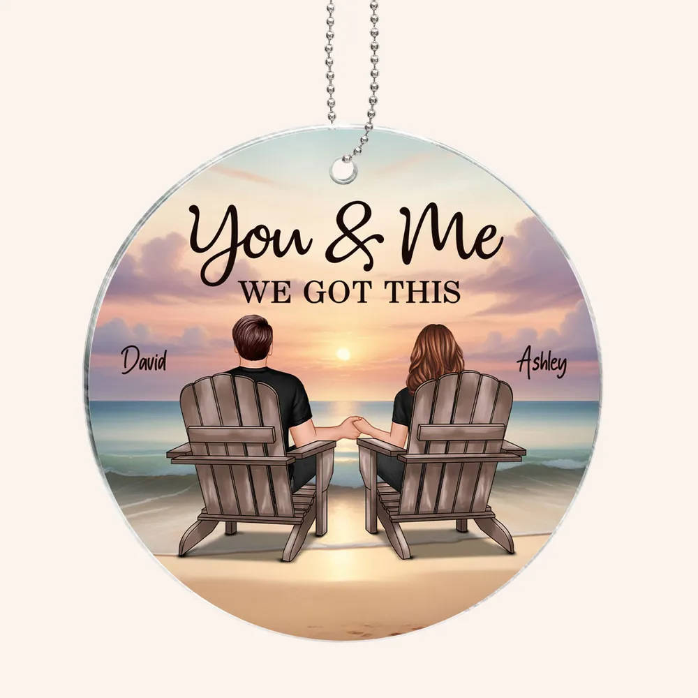 Back View Couple Sitting Beach Landscape Personalized Acrylic Ornament