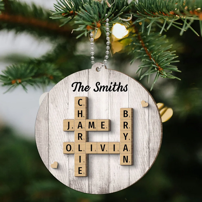 Family Members Names Crossword Puzzle Art Personalized Wooden Ornament