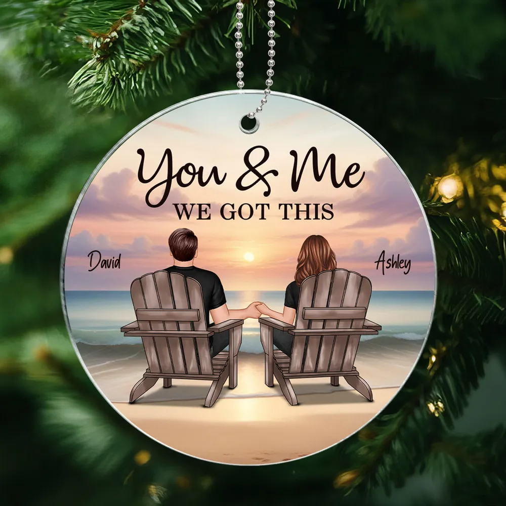 Back View Couple Sitting Beach Landscape Personalized Acrylic Ornament