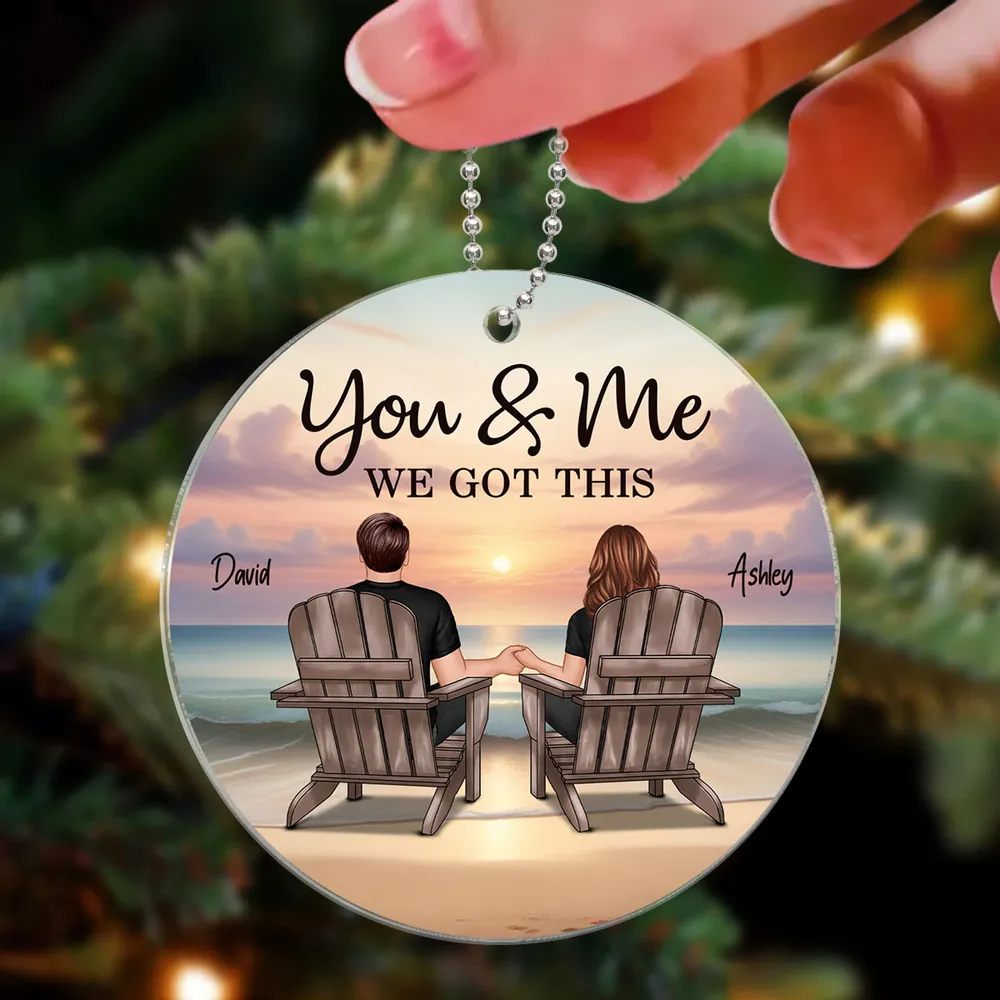 Back View Couple Sitting Beach Landscape Personalized Acrylic Ornament