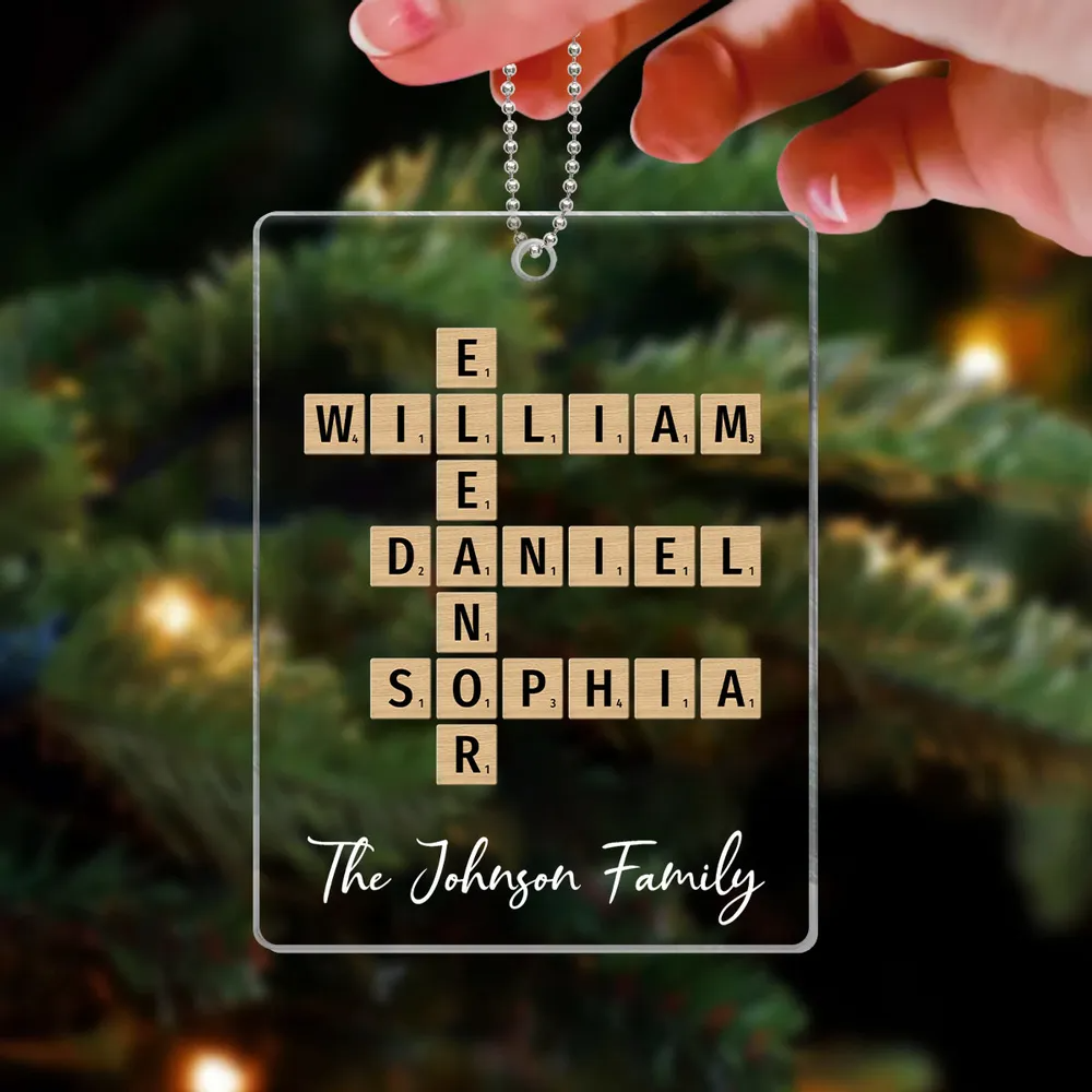 Family Christmas Decor Crossword Puzzle Art Personalized Acrylic Ornament