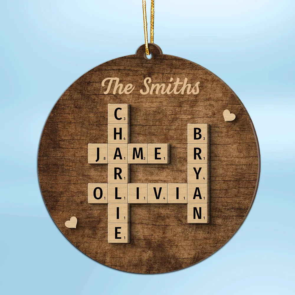 Family Members Names Crossword Puzzle Art Personalized Wooden Ornament