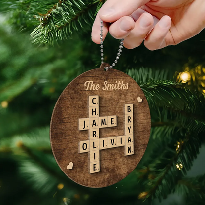 Family Members Names Crossword Puzzle Art Personalized Wooden Ornament